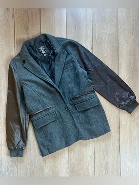 Crooks & Castles light blazer jacket faux leather sleeves